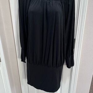 Women's Long-Sleeve Black Blouson Dress